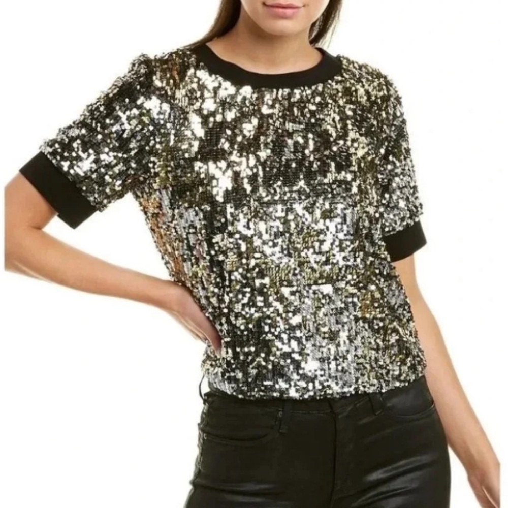ALICE + OLIVIA Gold Silver Sequin T Shirt